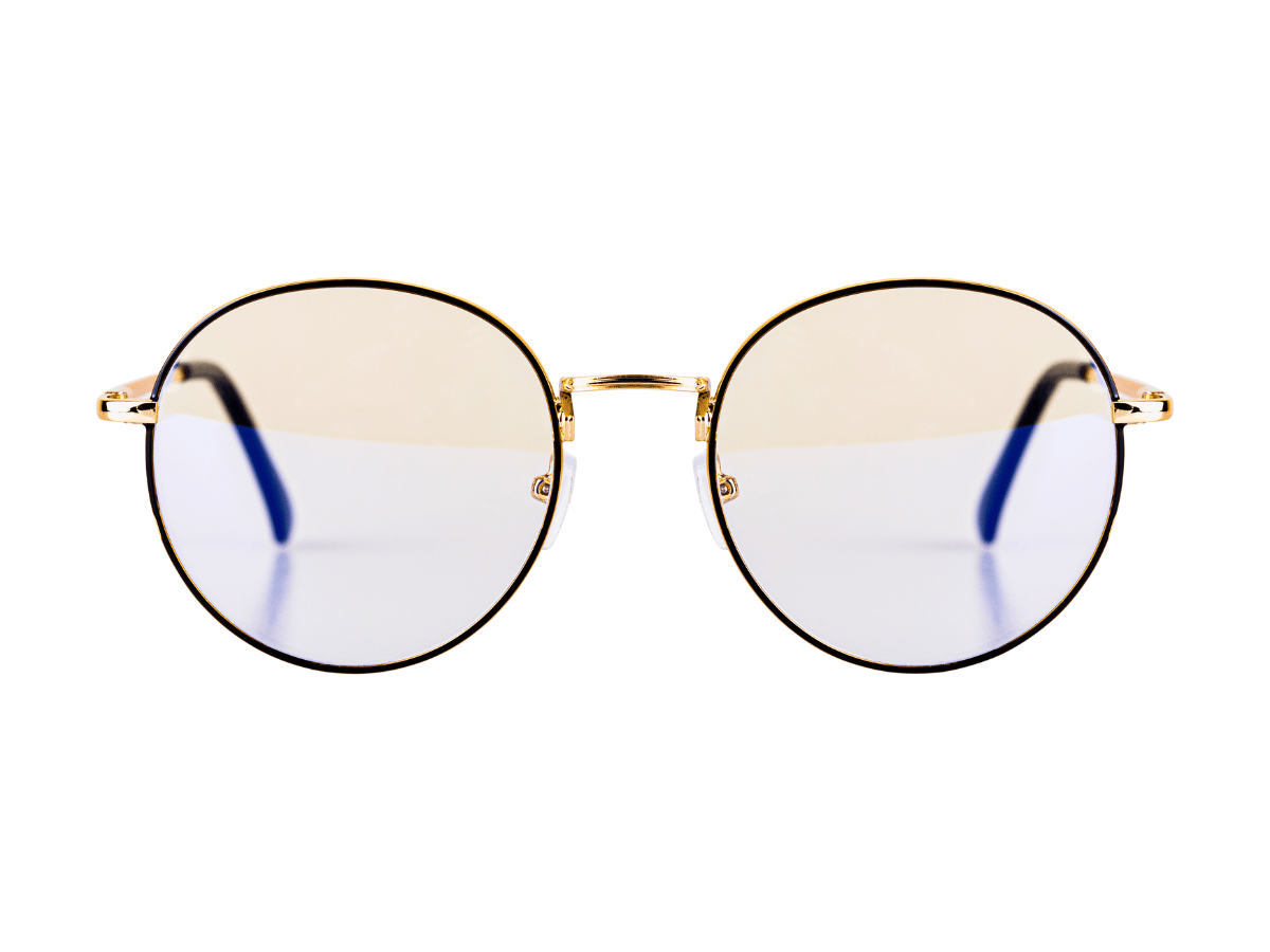 Metal eyeglass frame front and temple detail