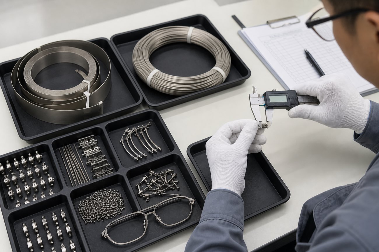 Incoming inspection of titanium eyeglass frame materials and components